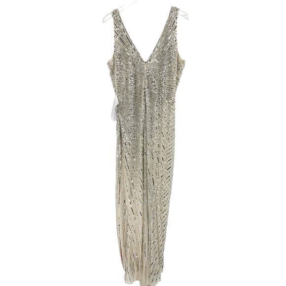 MAC DUGGAL Dress Size 2 Evening Gown Sequin Silver NEW A Line Long Maxi Slit - Picture 5 of 7